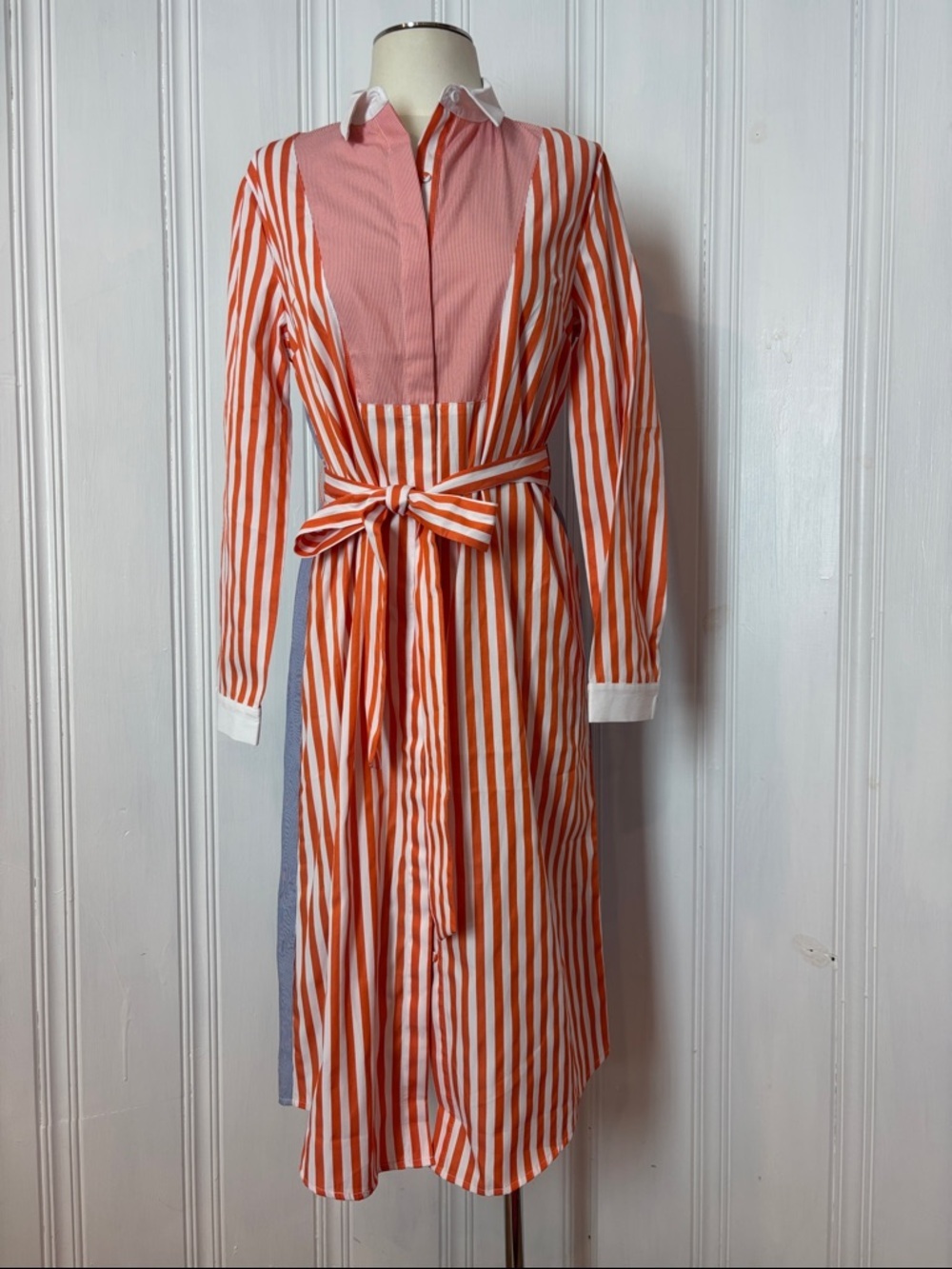 RIVA Orange Stripe Shirt Button Front Dress - Size S